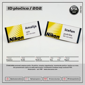 ID pločica 202 crna (dimenzija 70x30 mm, pričvršćenje magnetom) / MOQ 10 komada