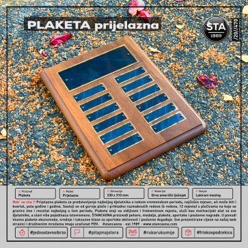 Plaketa prijelazna plava (drvo američkog lješnjaka, 230x310 mm)