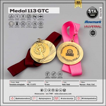 Medalja 113 GTC zlatna (70 mm promjer, 50 mm insert, 2 mm debljina)