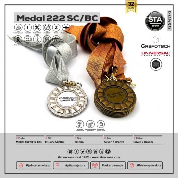 Medalja 222 brončana (50 mm promjer, 25 mm insert)