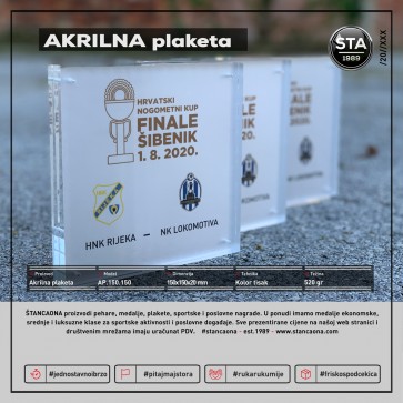 Akrilna nagrada Block kolor 150x150x20 mm