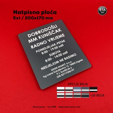 Natpisna ploča (200x170x1.6 mm, smoke grey/black), EXT