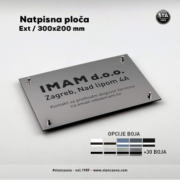 Natpisna ploča (300x200x3.2 mm, steel/crna), EXT