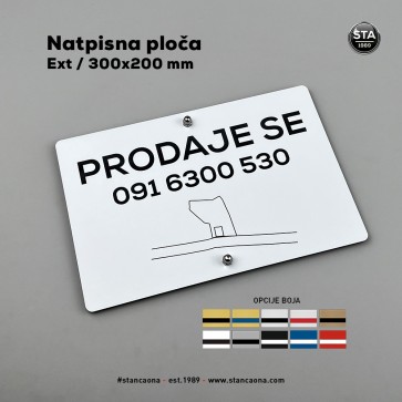 Natpisna ploča (300x200x3.2 mm, bijelo/crna), EXT
