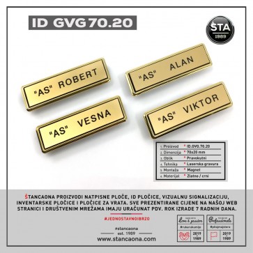 ID pločica model 702 zlatna (dimenzija 70x20 mm, pričvršćenje magnetom)