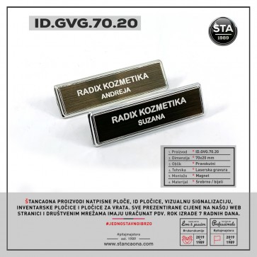 ID pločica model 702 srebrna (dimenzija 70x20 mm, pričvršćenje magnetom)