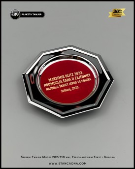 Srebrni tanjur-plaketa, promjera 110 mm s personaliziranim tekstom i grafikom